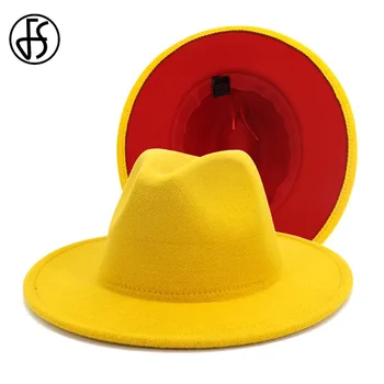 FS 2020 Nou Galben Rosu Mozaic Lână Simțit Jazz Pălării Fedora Bărbați Femei Margine Largă Panama Cowboy Pălărie Trilby Petrecere Capac Elegant