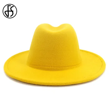 FS 2020 Nou Galben Rosu Mozaic Lână Simțit Jazz Pălării Fedora Bărbați Femei Margine Largă Panama Cowboy Pălărie Trilby Petrecere Capac Elegant