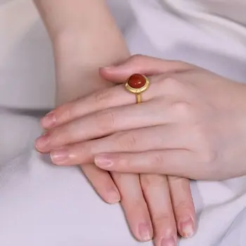 Naturale Hetian de jad, Jasp sud-gura roșie inel reglabil Chineză stil retro curtea farmec elegant pentru femei festival cadou