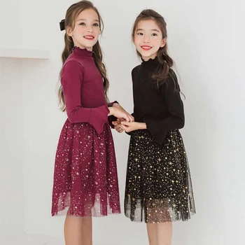 Fete Mari Rochii De Toamnă 2019 Noua Moda Adolescent Copii Copii Rochii Pentru Fete, Rosu Negru Bebelus Rochie De Printesa Drăguț Haine De Primăvară