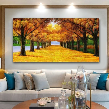 RELIABLI Art Arta de Perete Peisaj Poster de Aur Copac Imagini Tablouri Canvas Camera de zi de Decorare Postere Si Printuri Fara Rama