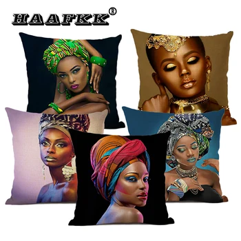 Oreillers décoratifs la Modă Femeie Africană Portret Canapea Perne Decorative Imprimate Lenjerie de pat Dormitor Perna Acoperi 45x45cm