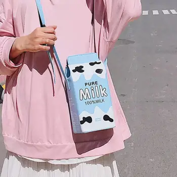 Amuzant Cutie Lapte Cross Body Bag Femei Travel Geantă de Umăr Tipărite Kawaii Cutie Geanta Curea Ajustabilă de Moda din Piele PU Geantă de mână