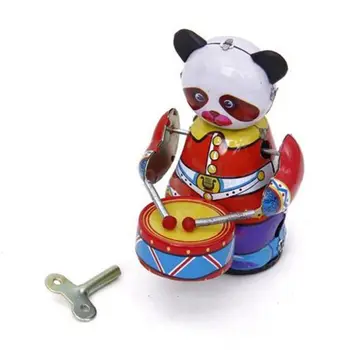 De Vânzare La Cald New Sosire Drăguț Vintage De Colectie, Cadou Stil Retro Vânt De Până Panda Bateristul Tin Toy Metal Colectie Plina De Culoare De Epocă