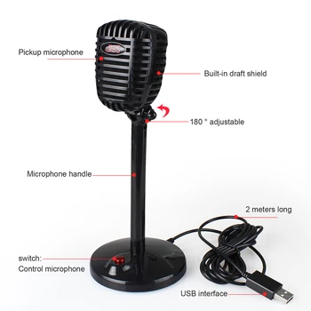 Microfon Vocal Înregistra Cântând Studio PC USB-3.5 mm pentru Calculator Vol Reglați Comutatorul Rotativ Flexibil Profesional de Microfon