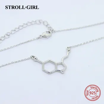 Serotonina Formula Chimică Colier Argint 925 Structura Moleculară Pandantiv Lanț pentru Femei Bijuterii Fine Valentine Cadou