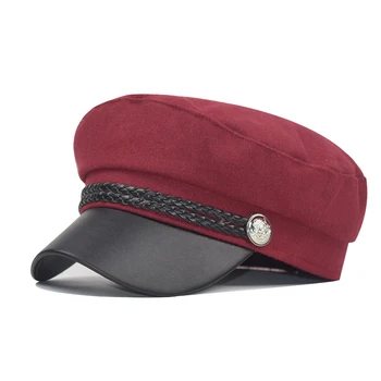 Noi Dantela de bumbac capac Octogonal pălărie femei Casual streetwear coarda capac plat Elegant de toamna iarna cald bereta pălărie Fată de Vin Rosu Negru