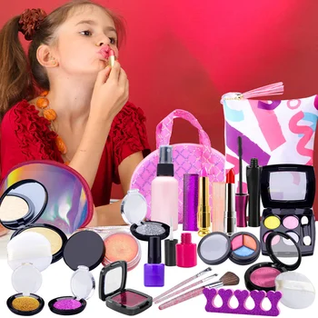 13Pcs Copii Pretinde Juca solubil în Apă Machiaj Jucărie cu Roz din Piele Sac de Cosmetice Cosmetice make up jucărie pentru fete Ziua de nastere jucarii