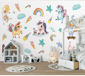 Aur unicorn autocolante de perete pentru camere de copii decoratiuni de perete camera de zi camera copilului desene animate Vinil decor de perete decalcomanii
