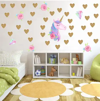 Aur unicorn autocolante de perete pentru camere de copii decoratiuni de perete camera de zi camera copilului desene animate Vinil decor de perete decalcomanii