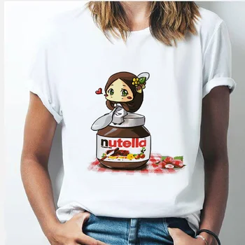 Nutella Kawaii Imprimare tricou Grafica de Desene animate Drăguț tricou Stil coreean de Top Tricouri Femeie Poliester top Casual pentru femei T-shirt
