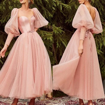 New Sosire Dantela Tul cu maneci lungi rochii de Bal 2020 Lungime de Glezna Scurt rochie de Bal vestidos de fiesta oaspeți dispun de facilități moderne elegantes de gala