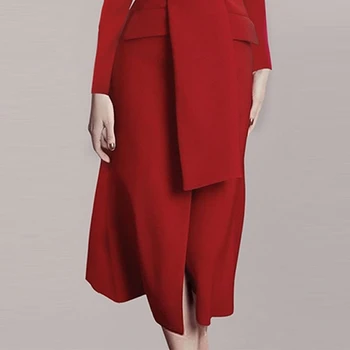 2020 Toamna de afaceri Elegant coreean OL Birou cu centură talie V-neck slim cu maneca Lunga rochie Roșie vestidos