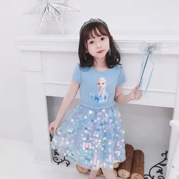 Fata Rochie De Vara Haine Copii Printesa Frozen Anna Elsa Imprimare Paiete Rochii De Cosplay Costum Petrecere De Ziua Imbracaminte Copii
