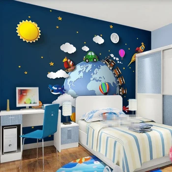 Personalizate Foto 3D Wallpaper cu masini de Desene animate Înstelat Univers Planeta Copilul Dormitor Camera Copiilor Decor pictura Murala de Perete Papel De Parede