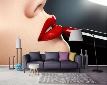 Beibehang 3D foto personalizat tapet mural Europa și Statele Unite ale americii artă modernă personalitate frumoasa buzele rosii fundal
