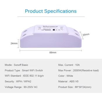 ITEAD Sonoff de Bază WiFi Smart Switch Wireless de Acasă de Automatizare Modulul Releu Domotica DIY Telecomanda Funcționează cu Cuib Alexa