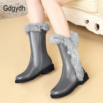 Gdgydh Femei Cizme De Zăpadă 2019 New Sosire Cald Blană De Pluș Branț Femei Pantofi Pentru Iarna Cu Toc Mic Confortabil De Mare Dimensiune 48