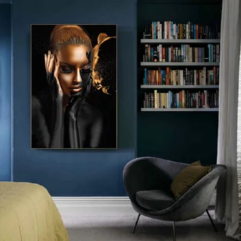 Arta africană Femeie Aurul Negru Nud Pictura Ulei și Printuri Scandinave Perete Imaginea de pe Panza Cuadros Postere pentru Camera de zi