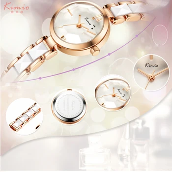 KIMIO Femei Cuarț Ceas Multi Taie Suprafață Oglindă Simulat Ceramica Curea Doamnelor Rochie Brățară Ceas Brand de Top Horloge