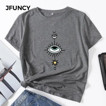 JFUNCY Plus Dimensiune Bumbac de Vara Femei T Shirt 2020 Nou Imprimate Grafic Tricouri Casual cu Maneci Scurte Femeie T-shirt Doamna Topuri