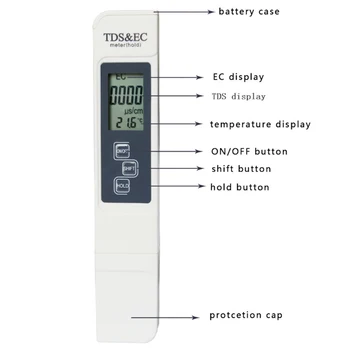 TDS Metru CE Temperatura Tester Filtru Pen 3 In1 Conductivitate de Măsurare a Calității Apei TEMP TDS CE Tester Metru 0-9990ppm