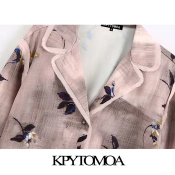 KPYTOMOA Femei 2020 Moda Uzat Ornamente Imprimate Bluze Vintage Rever Guler Maneca Lunga Partea de Guri de sex Feminin Tricouri Topuri Chic
