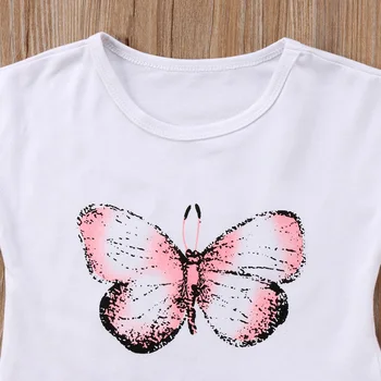 2020 Copii Fete Copii Mâneci Scurte fluture T-shirt+Fuste Roz 2 buc Set Butterfly Dress Toddler Tinutele de Vara Set Haine