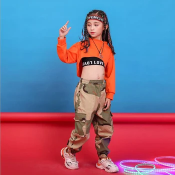 Copilul Rece Dans Hip Hop Îmbrăcăminte Tricou Top Crop Camuflaj Rulează Pantaloni Casual pentru Fete de Jazz Dans Costum de Haine Purta