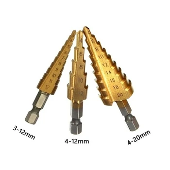 3pcs Lemn Metal Hole Cutter Core Drill Bit Instrument HSS Pas Burghiu Set de 3-12mm 4-12mm 4-20mm Canelură Dreaptă Pas Burghiu Set