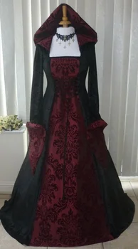 (S-5XL) de Epocă în Stil Gotic Dress Etaj Lungime Femeile Gotic Maxi Rochie de Halloween Cosplay Rochii Retro Lung Rochie Medieval