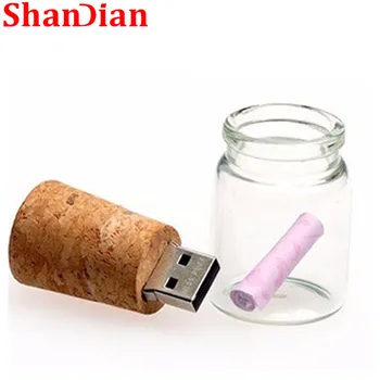 SHANDIAN Noua creatoare de moda usb messenger Memory Stick sticlă derivă din lemn de plută, 32GB, usb2.0 Nunta commem