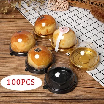 100buc Nouă Rundă de Plastic Tort Luna Ambalaj Cutie Gălbenuș de Ou de Puf Recipient Transparent Mooncake Dom Cutii de Copt Ambalare Cutie