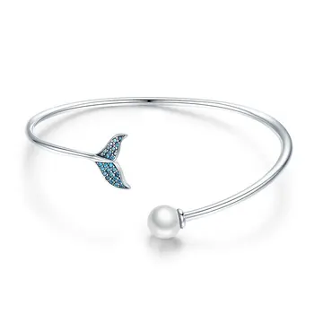 Bamoer Perla Sirena Brățară Argint 925 Albastru Coadă de Pește Brățară & Bratara pentru Femei Elegante Bijuterii Fine Fată Cadouri