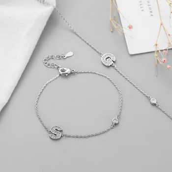 Moda coreeană Argint 925 Link-ul Lanț Cristal Șirag de mărgele Rotunde Litere a-Z Brățară Farmec &Brățară Pentru Femei Bijuterii SL216