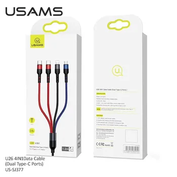 USAMS 4 in 1 Multi incarcator usb si cablu pentru iPhone xs Samsung, huawei, xiaomi linie de încărcare pentru fulger micro usb de tip c cablu led