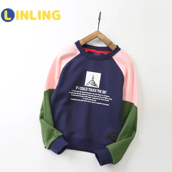 LINLING 2020 Mozaic de Culoare Bumbac Copii cu Maneca Lunga T-Shirt pentru Baieti Fete Tricou Casual de Primavara Toamna pentru Copii Tricouri P453