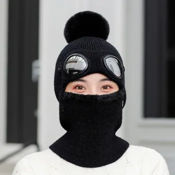 Iarna Tricotata pentru femei Cald Căciuli Chelioși de Schi Capac Detasabil cu Ochelari pentru Femei Barbati Sport în aer liber Capac