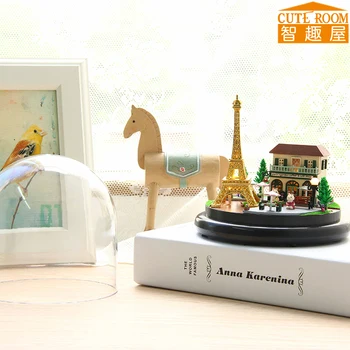 Cutebee DIY Casa in Miniatura, cu Mobilier Muzica a CONDUS Capac de Praf Model Blocuri Jucarii pentru Copii Casa De Boneca B018