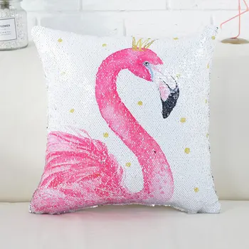 Două Culoare Sequin Imprimare Pernele de Acoperire Desene animate Flamingo 40x40cm Moda Culoare de Pernă Decor Acasă Canapea