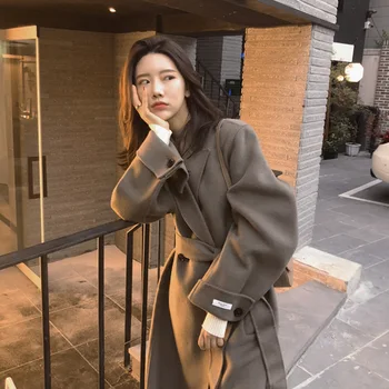 Cașmir haina lungă femei 2020 toamna și iarna nou-coreean de agrement bumbac căptușit cu lână high-end de haină de lână