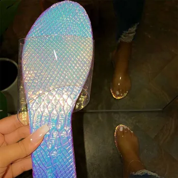 Plat pentru femei Papuci PVC Transparent Femei Pantofi Bling Non Slip de Plaja de Moda de sex Feminin Confortul Doamnelor Slide-uri de Vară 2020 Nou