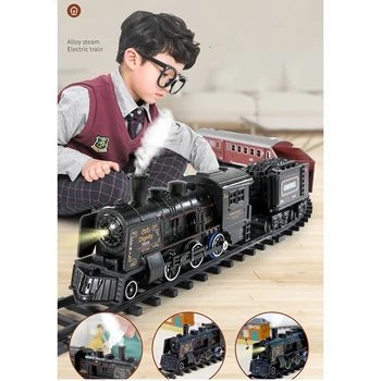 Simulare Tren cu Aburi Electric Tren de Jucărie Set de Aliaj de Tren Spray Urmări DIY Jucărie cu Sunet și Lumină de cale Ferată Set pentru Copii