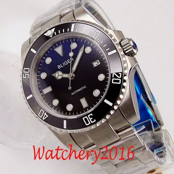 43mm Bliger Negru Cadran Albastru bezel Ceramica de sticlă de safir data NH35 automatic mens watch