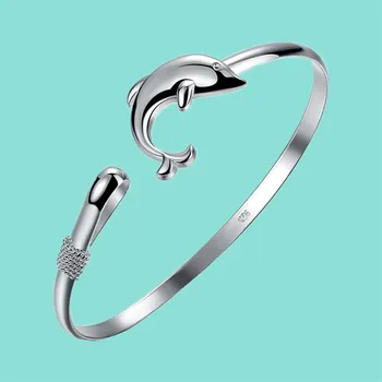 Fierbinte Cadou En-Gros De Argint 925 De Moda Pentru Femei Delfin Deschis Brățară Petrecere De Nunta Bijuterii
