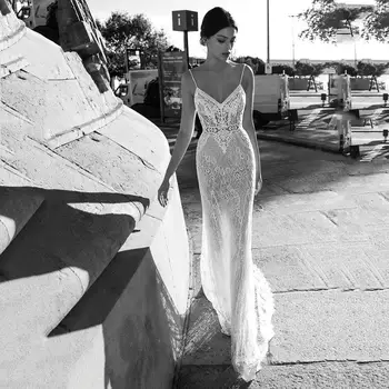 Dantelă Rochie de Mireasa Sirena 2019 Vestidos de novia Spaghete Curele Dantelă Sexy Rochie de Mireasa Eleganta cu Spatele gol, Rochii de Mireasa