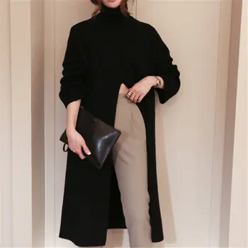 HziriP 2019 Coreea De Femei Guler Dulce Talie Mare Elegant, Solid Scurtă Chic Streetwear Feminin Divizat Lung Subțire Pulovere