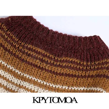 KPYTOMOA Femei 2020 Moda Supradimensionate cu Dungi Tricotate Pulover Vintage Gât O Lanternă Maneca Femei Pulovere Topuri Chic