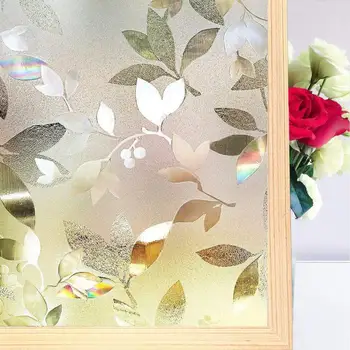 BUNPIG Vitralii Decorative Fereastra de Auto-adezivă de Film Static Privacy Glass Autocolant Nici un Lipici 3D Curcubeu de Frunze de Efect pentru Casa