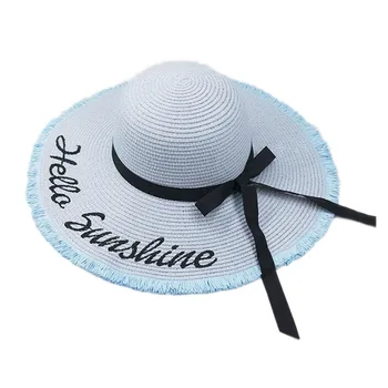 Noi de vara Hello Sunshine Sequin scrisoare margine largă pălării de soare pentru femei vacanta pe Plaja fete de moda pălărie de paie